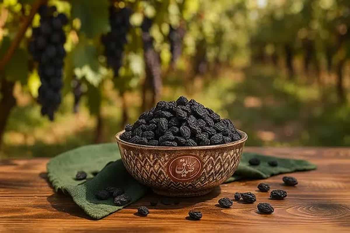 مویز سیاه شاهانی با رنگ طبیعی و شیرینی دلپذیر